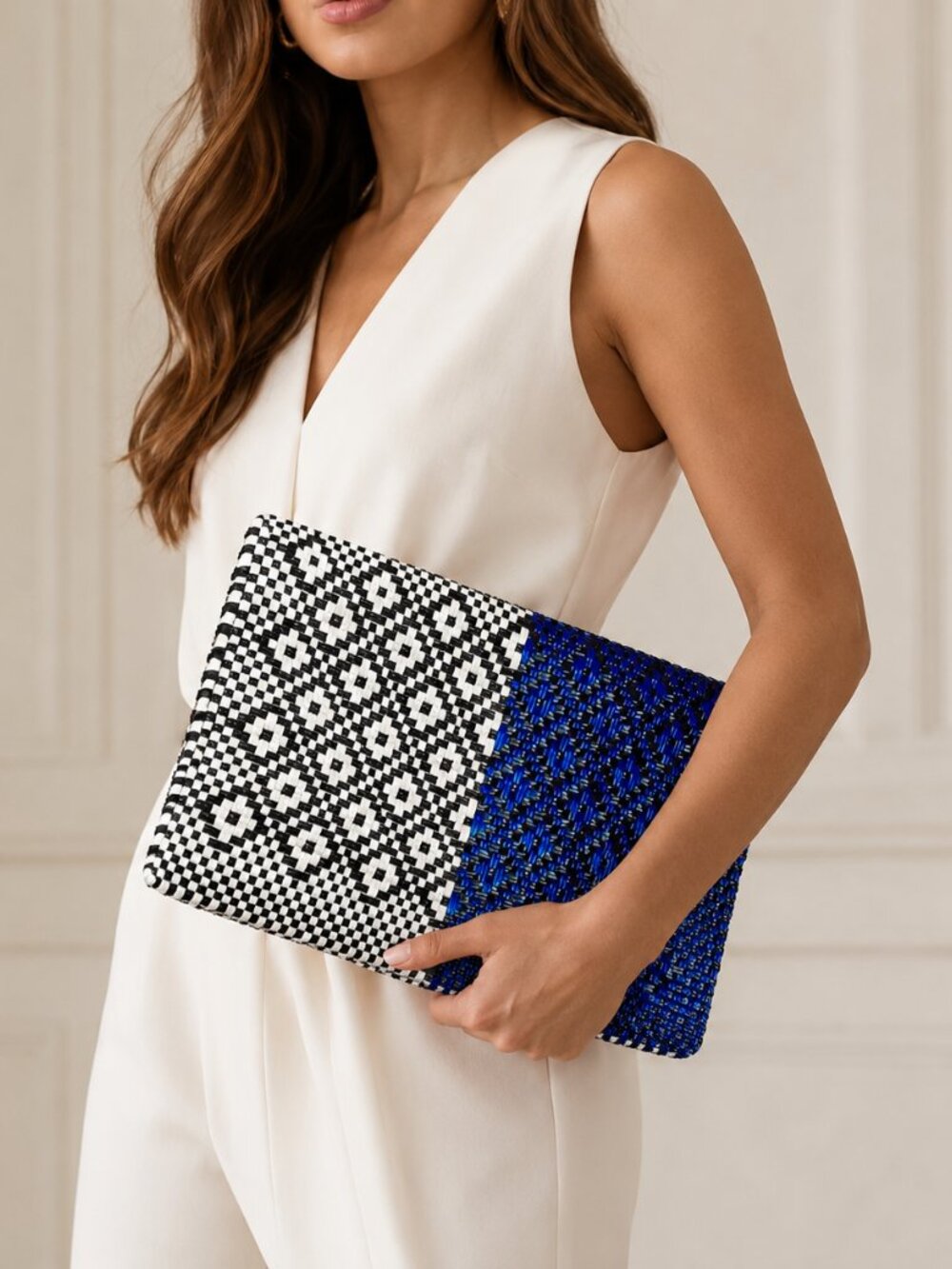 TRUSS, Folio Large Clutch, Blue/White/Black, Like Brand New!